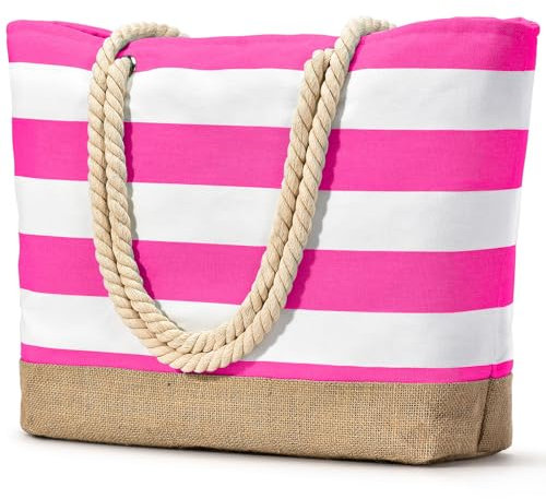 oscaurt Strandtasche XXL Familie Badetasche Umhängetasche Shopper Tasche Damen Wasserdicht Beach Bag mit Reißverschluss Faltbare Travel Bag Umhängetasche für Strand Reisen Einkaufen (Rose)