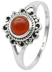 mantraroma Silberring Damen 925 Sterling Silber – runder Edelstein Ring, Vintage Statement Ring Schmuck, elegantes Geschenk für Frauen