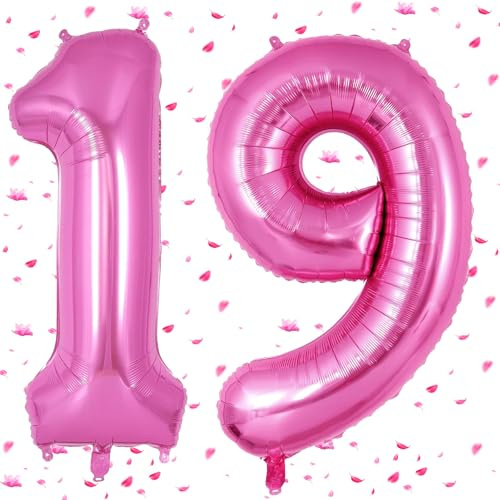 Rosa Pink Luftballon 19,Zahlen Luftballons rosa pink,40 Zoll Folienballon 1&9,Rosa Pink Zahlenballon 19 Helium Ballon 19 Geburtstag für 19th Geburtstagsdeko Mädchen Junge Jubiläum Party Deko