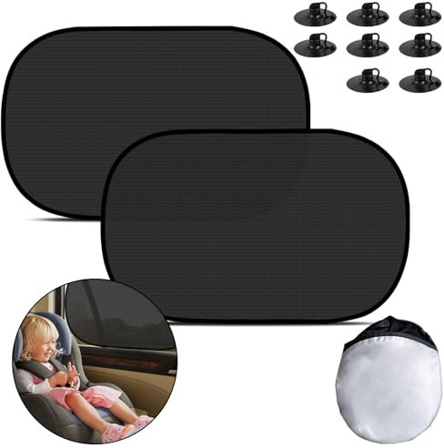 Sonnenschutz Auto mit UV Schutz mit 8 Saugnapf, 51x30cm Auto Seitenscheibe 2 Stück, Autofenster Sonnenschutz