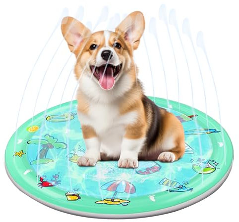 Tapis d'arrosage pour chien, tapis de jeu épais pour animaux de compagnie, 100 cm, tapis anti-éclaboussures en PVC peu encombrant avec interface de tuyau, tapis de piscine extérieur interactif pour