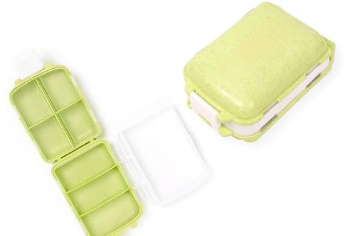 Eco-Friendly Weekly Pill Box – 7 Day Supplement & Vitamin Organizer with Extra Compartment – Airtight, Moisture-Resistant, Portable Pill Case – 50% Wheat Straw Plastic – Travel Size – Green