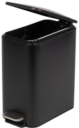NUXIO Poubelle de salle de bain étroite avec pédale - 5 l - Noir mat - Poubelle pour salle de bain et WC d'invités