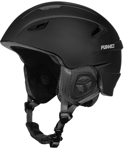 FUNWICT Skihelm für Herren und Damen, Verstellbarer Ski Helm mit 12 Belüftungsöffnungen, herausnehmbares Innenfutter & Ohrpolster, Leichter Snowboard Helm für Wintersport (Schwarz, L: 59-61 cm)