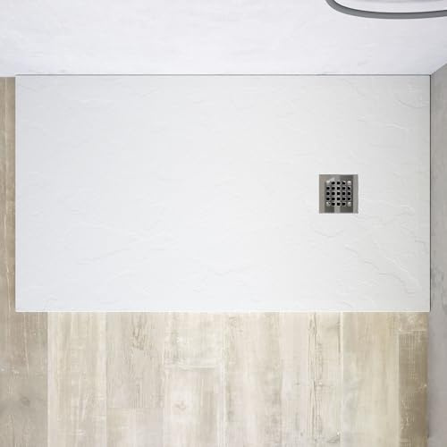 Piatto Doccia in Marmoresina Bianco Antiscivolo Effetto Pietra con Griglia Copripiletta h3cm (Bianco, 70x170)