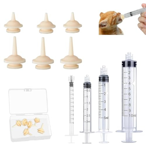 COYUN 10 Stück Mini Schnuller und Spritze, Haustier Schnuller mit Spritze, Haustier Fütterung Silikon Nippel, Haustier Fütterung Silikon Schnuller Spritze für Welpen Hund Katze oder andere Haustiere