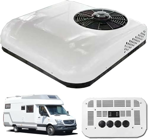12V/24V CC aire acondicionado para techo de coche, ultrafino, para furgonetas, todoterrenos, camiones, caravanas, tractores, excavadoras, sist-ema ventilación coche, compresor aire White-12V