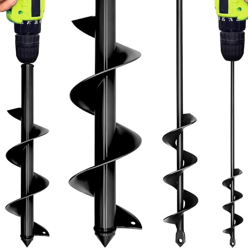Universelle Erdbohrer Set für Bohrmaschine 4x42cm 9x40cm Gartenbohrer | für Akkuschrauber, Leichter Spiralbohrer, Großloch Pflanzbohrer für Blumenzwiebeln, Gemüse und Flache Gartenarbeiten