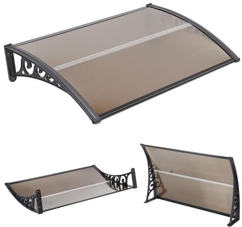 Belfoyer Auvent de Porte d’Entrée DIY, Marquise en Polycarbonate Creux avec Cadre PP et Embouts Aluminium, Protection Contre Pluie, Neige et UV pour Porte, Fenêtre ou Terrasse (100 * 300 cm)