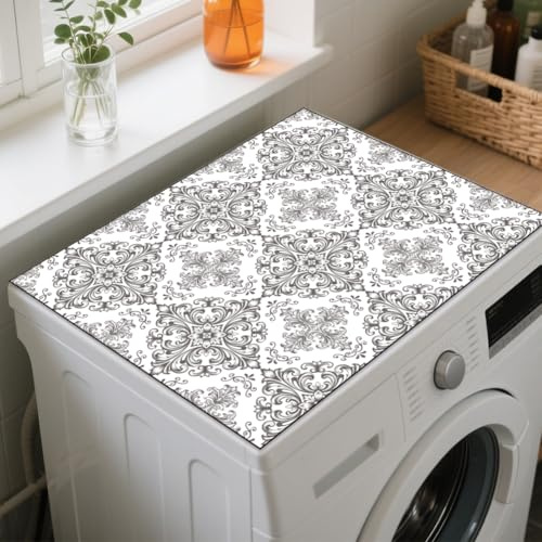 GLOBLELAND Flower Vine Washer Dryer Dust Cover 23.6×19.69inch Retro Pattern Washing Machine Top Protector Pads Non Slip Washing Machine Top Covers for Laundry Room Table Coffee Machine Placemat