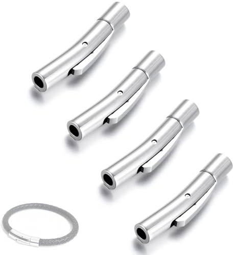 Hebeldruckverschluss aus Edelstahl 4 Stück Lederband Verschluss 3mm Armband Verschlüsse 304 Edelstahl Schmuck Verschluss für Runde Lederband Armband Ende Verschlüsse