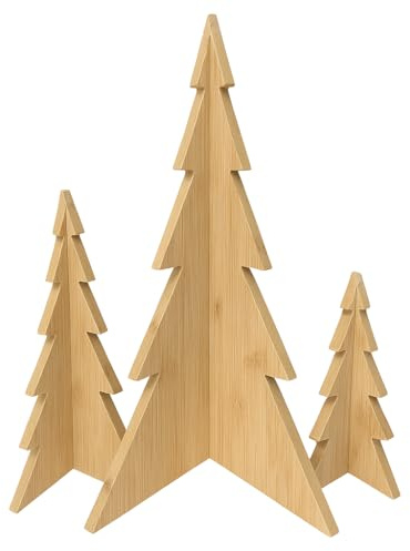 UNUS Tannenbaum-Aufsteller 3er Set aus Holz dekorative Bäume in Naturfarbe Weihnachtsdeko für innen
