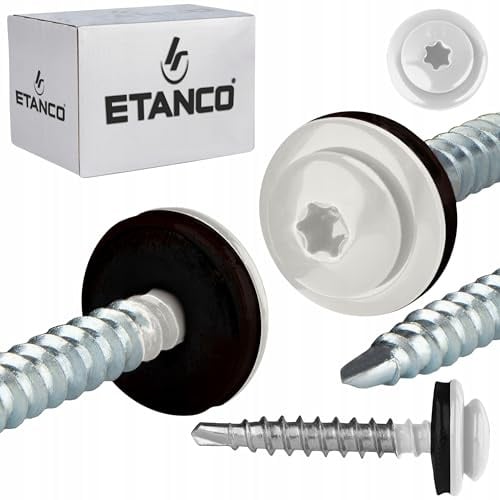ETANCO GTF P Bohrschrauben 4,8x20 mm für Trapezblech & Dachblech, selbstbohrend, mit EPDM-Dichtscheibe, TX-Antrieb,RAL 9010 Reinweiß, 250 Stück