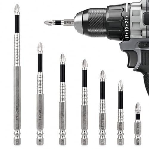 Juego de 7 Puntas de Destornillador Magnéticas K5, Acero S2 (25-150mm) – Puntas de Impacto Antideslizantes para Taladro Eléctrico, Bricolaje y Reparaciones del Hogar