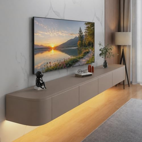 FGNIXLN TV Lowboard Hängend,120-300 cm Moderner TV Schrank Fernsehschrank für das Wohnzimmer Geeignet für das Wohnzimmer und Schlafzimmer (Khaki-Led,300CM)