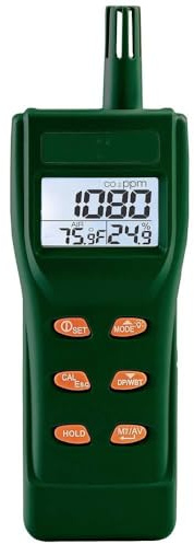Extech CO250 Portable Indoor Air Quality CO2 Meter with Datalogger - Carbon Dioxide, Temperature, Humidity, Dew Point, Wet Bulb, NDIR Sensor, 99 Record Storage, Large LCD Display