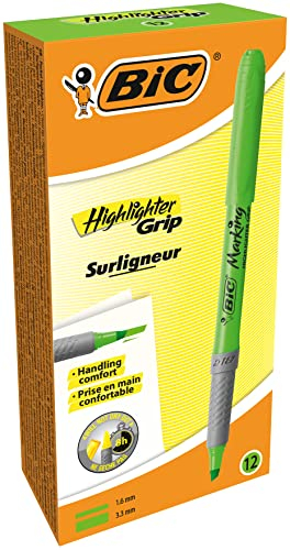 Bic Brite Liner Grip Textmarker, Blau, 12 Stück 12er-Packung grün