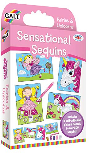 Galt Toys, Sensational Sequins Feen und Einhörner, Paillettenbild, Bastelset für Kinder, ab 6 Jahren