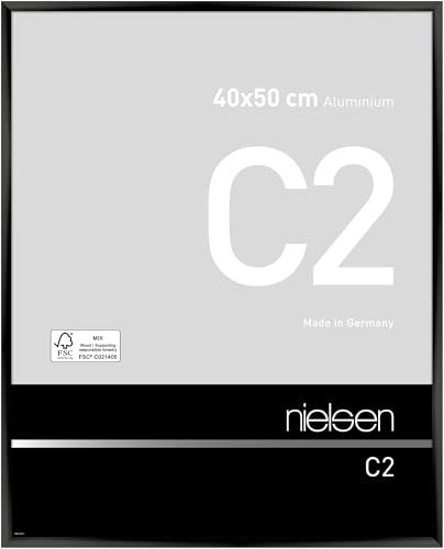 nielsen Bilderrahmen, 40 x 50 cm, Aluminium, Schwarz glanz, Posterrahmen zum Aufhängen im Hoch- & Querformat, Echtglas, C2