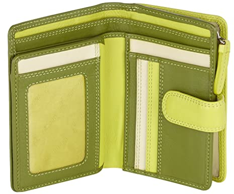 VISCONTI Leder Geldbeutel Damen RFID Schutz Geldbörse Damen Portemonnaie Bifold Mehrfarbig Portmonee in Geschenk-Box - Lime