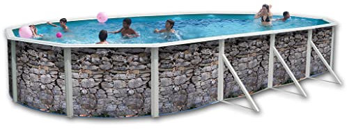 Piscine Ovale Hors sol 730x366x120 Paroi Rigide Laquée Pierre Grise Ovale TOI