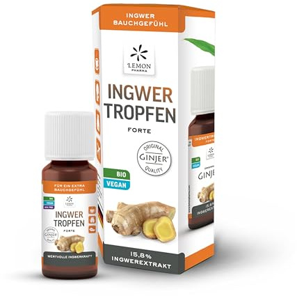 Lemon Pharma Ingwertropfen 20ml – Hochdosiert, 100% Bio und Vegan I Für Ingwer Shot und Ingwertee, Ingwersaft oder zum Kochen – vielseitig, kompakt und praktisch für unterwegs