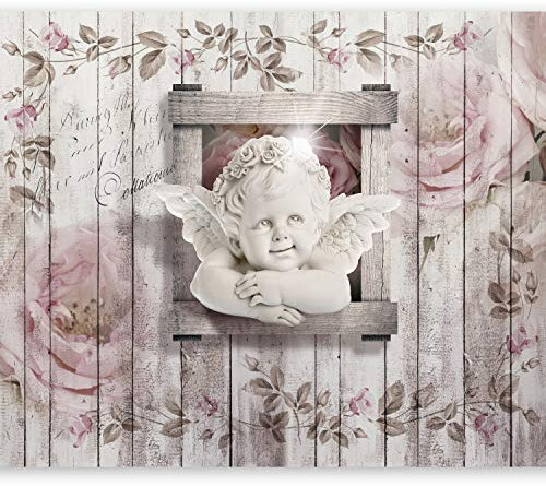 Fototapete murando 200x140 cm Vlies Tapeten Wandtapete XXL Moderne Wanddeko Design Wand Dekoration Wohnzimmer Schlafzimmer Büro Flur Engel Blumen Holz h-A-0048-a-a