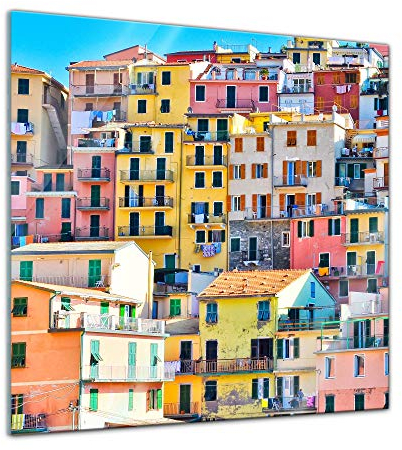 Glasbild Riomaggiore Manarola Italien - 30x30 - Deko Glas - Wandbild aus Glas - Bild auf Glas - Moderne Glasbilder - Glasfoto - Echtglas - kein Acryl - Handmade