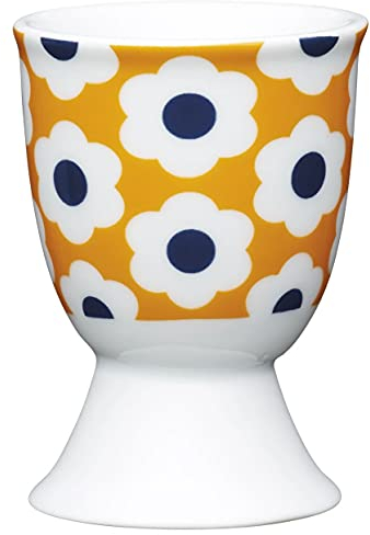 Kitchen Craft Egg Cup Retro Flower Spot Design of Porcelain in Orange, 9 x 12 x 16 cm