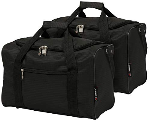 5 Cities Ryanair & Wizz Air Ultra Lightweight Underseat Travel Carry On Hand Cabin Luggage Holdall Under Seat Flight Bag Fits Ryanair Cabin Bags 40x30x20 (2X Black)
