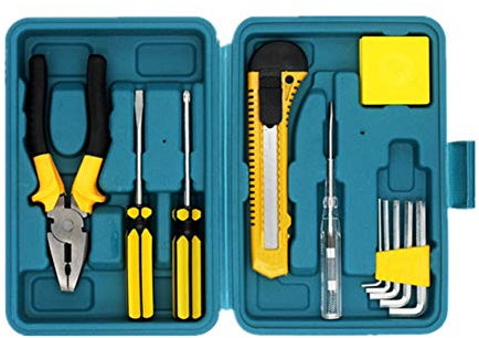 Shiratori 12-Piece Tool Set - General Household Hand Tool Kit with Plastic Toolbox Storage Case (Small)