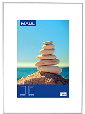 MAUL Cadre Photo MAULdesign en Aluminium | Format Portrait ou Paysage | Avec Insert Passe-Partout | Cadre Amovible Amovible | Verre Plastique | Cadre Photo 50 x 70 cm | Argenté