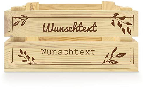 printplanet® - Holzkiste mit Name selbst gestalten - Holzkiste mit Text oder Wunschnamen Personalisieren und Bedrucken - Motiv : Blätter Label
