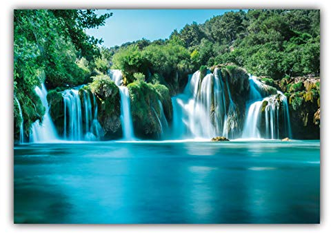 LYSCO XXL Poster 100 x 70cm (F246) Wasserfall, Wasser fliesst in tiefblauen See (Lieferung gerollt!)