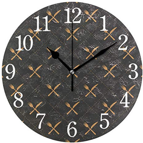TropicalLife GIGIJY Horloge murale ronde avec couteau et fourchette Doré