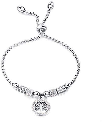 ATEIELLI Bracciale Unisex Albero Vita con Zirconia Lunghezza regolabile JWB152 (Bianco)
