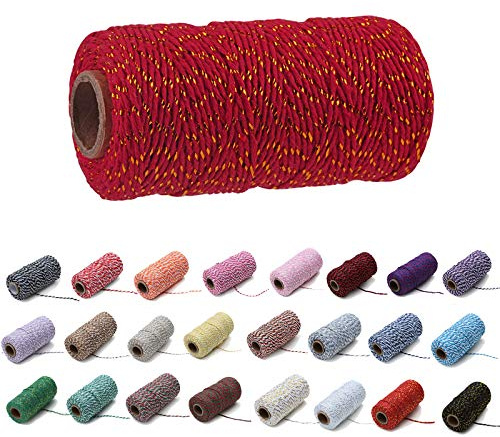 1 rotolo da 2 mm di corda colorata in cotone per panettieri fai da te fai da te fai da te come regalo di Natale per matrimoni, decorazioni per la casa (filo dorato+rosso)