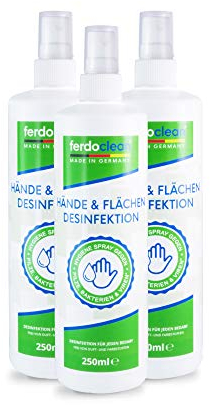 ferdoclean 750 ml (3 x 250 ml) Desinfektionsmittel für Hände & Flächen | Handdesinfektion & Flächendesinfektion gegen Viren, Bakterien und Pilze | Desinfektionsspray für Haut, Flächen und Gegenstände