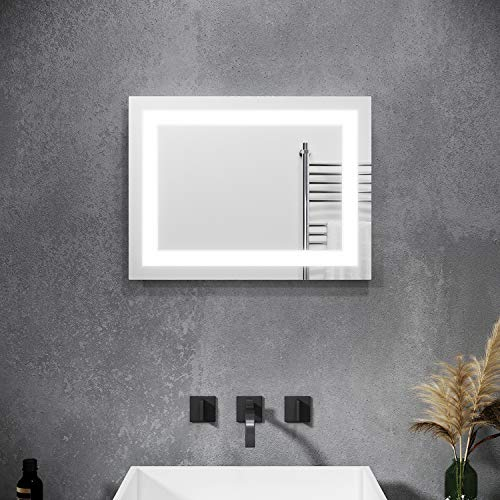 SONNI Badspiegel mit Beleuchtung 60 x 50 cm LED Badspiegel Kaltweiß Badspiegel mit Licht Wandspiegel Wandschalter IP44