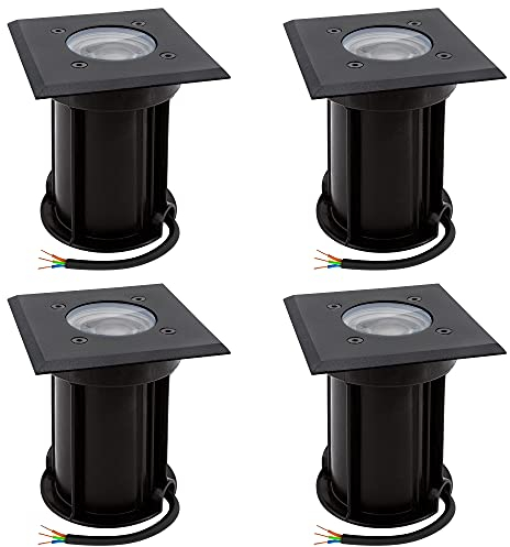 linovum BOQU 4er Set LED Außenlampen Bodenlampen mit LED GU10 3W neutralweiß - 4x Bodenstrahler schwarz IP67 mit 230V Kabel