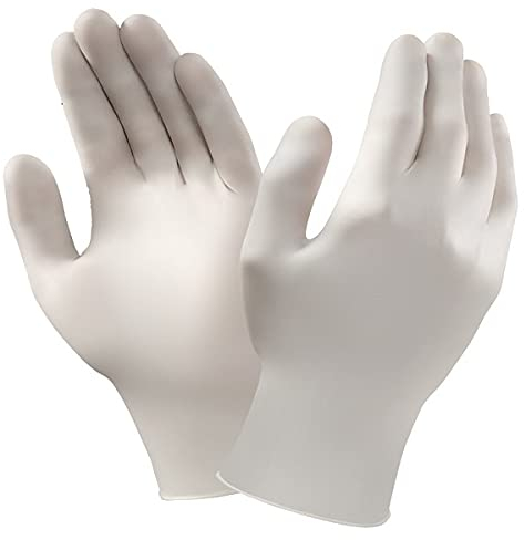 Virsus 100 Guanti in Lattice monouso, di colore bianco, taglia M, guanti talcati resistenti non sterili, ideali per esami, pulizie domestiche, tinte, medico