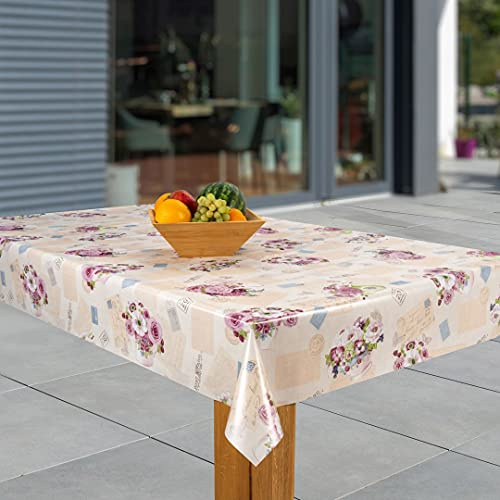 laro Wachstuch-Tischdecke Abwaschbar Garten-Tischdecke Wachstischdecke PVC Plastik-Tischdecken Eckig Meterware Wasserabweisend Abwischbar, Muster:Rosengarten, Größe:100x200