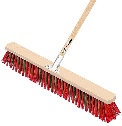 KOTARBAU® Escoba de Empuje para Interiores y Exteriores, 600mm, Cepillo de cerdas duras, Escoba Industrial con Mango de Madera Largo, Limpieza, Escoba para hogar y jardín, para Barrer Calles, aceras