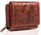 MATADOR Petit Porte Monnaie Femme en Cuir véritable Marron fleures - Fermeture éclair - Petit Portefeuille Femme Cuir avec Boîte Cadeau - Mini Porte Monnaie Mini Portefeuille - 8 Porte Carte Credit
