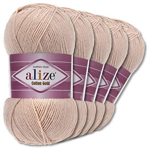 Wohnkult Alize 5 x 100 g Cotton Gold Premium Wolle| 39 Farben Sommerwolle Garn Stricken Amigurumi (67 | Champagne)