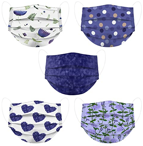 50 Stück Erwachsene Mundschutz mit Schöne Motiv Einweg 3-lagige Mund und Nasenschutz Halstuch Masken Bunt MNS Einmal Tücher Staubdicht Atmungsaktiv Geruchlos Bandana Schals für Frauen Männer