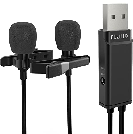 Cubilux USB Doppel Lavalier Mikrofon mit 3,5mm Klinke, Unidirektional USB Typ A zu Zwei Mini Mikrofon, Dual Lapel Mikrofon Kompatibel mit Laptop PC Computer Podcast Interviews Skype PS5 PS4, 3m