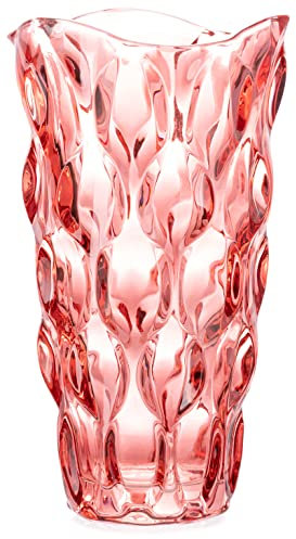 MOLIMAO Gewellte Glasvase für Blumendekoration, verdickte Blumenvase für Zuhause, Büro, Party und Hochzeitsdekoration (rot)