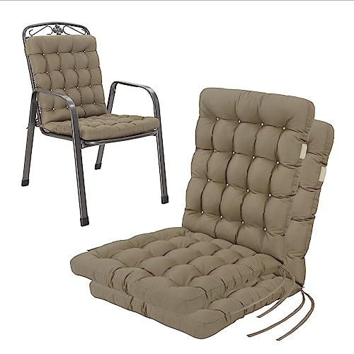 HAVE A SEAT Living Gartenstuhl-Auflagen 2er Set – Orthopädisch & 6 cm Dick – Niedriglehner 100x48 cm – Waschbar bis 95°C, Wetterfest – Sandbraun | Serie Luxury