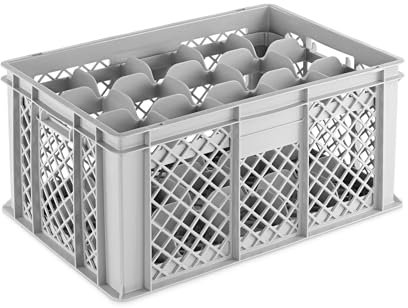 DIE BOX FABRIK Gläserkiste 600x400x290mm mit verschiedenen Einsätzen für Gläser, Krüge oder Tassen | Gläserkasten | Gläserkorb oder Spülkorb | Gastronomiebehälter grau